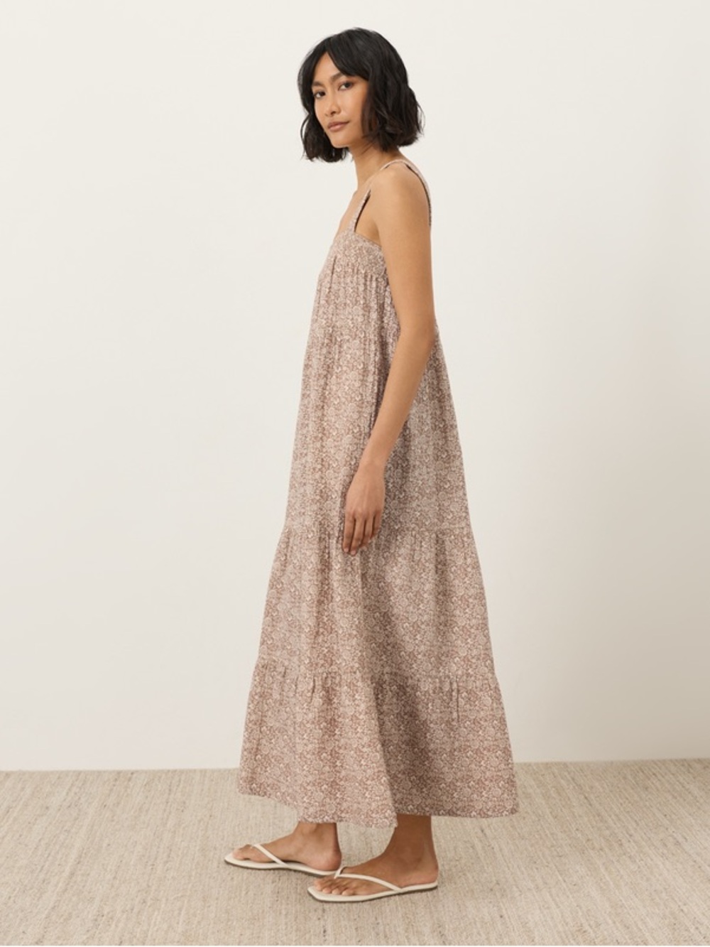 Floral Beige Tiered Maxi Dress with Spaghetti Straps